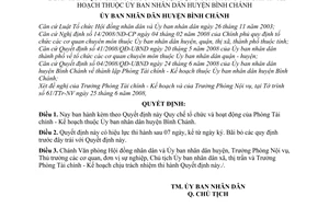 Quyết định 25/2008/QĐ-UBNDquy chế tổ chức và hoạt động của Phòng Tài chính - Kế hoạch thuộc Ủy ban nhân dân huyện Bình Chánh