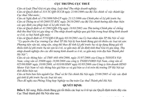 Quyết định 11691/QĐ-CT-THNVDT bổ sung bảng giá tối thiểu ô tô