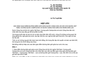 Thông báo hiệu lực của Hiệp ước xác định giao điểm đường biên giới Việt Nam Lào