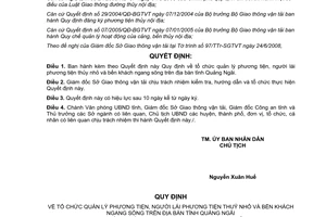 Quyết định 251/2008/QĐ-UBND tổ chức quản lý người lái phương tiện thủy nhỏ bến khách ngang sông