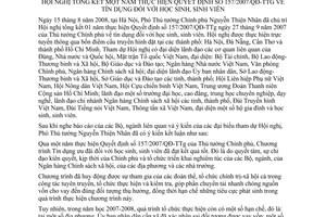 Thông báo 229/TB-VPCP kết luận Phó Thủ tướng Chính Phủ Nguyễn Thiện Nhân tổng kết 1 năm Quyết định 157/2007/QĐ-TTg tín dụng học sinh, sinh viên