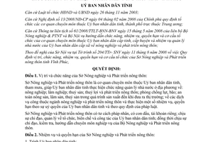 Quyết định 39/2008/QĐ-UBND chức năng nhiệm vụ quyền hạn Sở Nông nghiệp Vĩnh Phúc