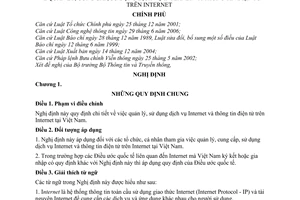 Nghị định 97/2008/NĐ-CP quản lý, cung cấp, sử dụng dịch vụ internet thông tin điện tử trên internet