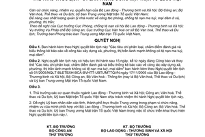 Nghị quyết LT 01/2008/NQLT-BLĐTBXH-BCA-BVHTTDL-UBTƯMTTQVN tiêu chí chấm điểm đánh giá và biểu thống kê báo cáo công tác xây dựng xã hội lành mạnh