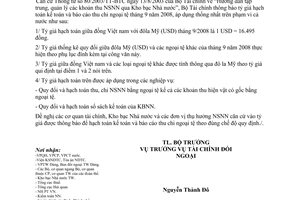 Thông báo 299/TB-BTC tỷ giá hạch toán ngoại tệ tháng 9/2008