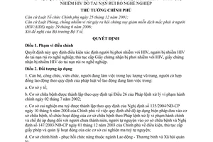 Quyết định 120/2008/QĐ-TTg quy định điều kiện xác định người bị phơi nhiễm với HIV, bị nhiễm HIV do tai nạn rủi ro nghề nghiệp