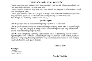 Quyết định 1906/QĐ-NHNN mức lãi suất cơ bản bằng đồng Việt Nam