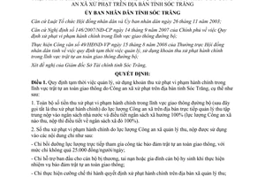 Quyết định 24/2008/QĐ-UBND khoản thu xử phạt vi phạm hành chính an toàn giao thông Sóc Trăng