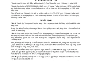 Quyết định 1958/QĐ-UBND thành lập trung tâm khuyến nông lâm ngư Thừa Thiên Huế 2008