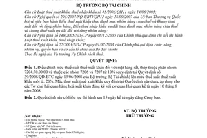 Quyết định 64/2008/QĐ-BTC sửa đổi mức thuế suất thuế xuất khẩu sắt thép không hợp kim của biểu thuế xuất khẩu