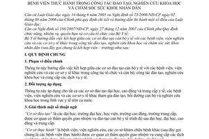 Thông tư 09/2008/TT-BYT kết hợp cơ sở đào tạo cán bộ y tế bệnh viện thực hành công tác đào tạo, nghiên cứu khoa học chăm sóc sức khỏe nhân dân
