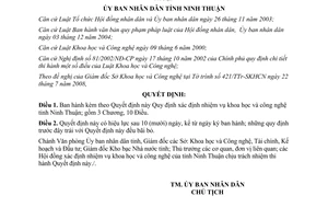 Quyết định 192/2008/QĐ-UBND xác định nhiệm vụ khoa học công nghệ Ninh Thuận