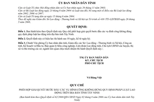 Quyết định 62/2008/QĐ-UBND Quy chế phối hợp giải quyết bước đầu các vụ đình công không đúng quy định pháp luật lao động   tỉnh Tây Ninh