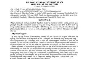 Nghị quyết 07/2008/NQ-HĐND nhiệm vụ kinh tế xã hội, an ninh quốc phòng của thành phố Hà Nội 5 tháng cuối năm 2008