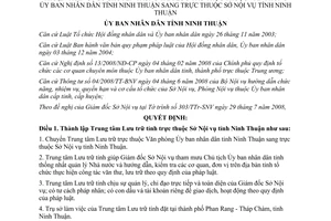 Quyết định 200/2008/QĐ-UBND thành lập Trung tâm Lưu trữ Ninh Thuận