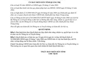Quyết định 21/2008/QĐ-UBND chức năng nhiệm vụ Sở Thông tin truyền thông Quảng Trị