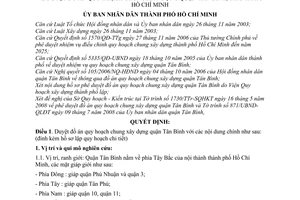 Quyết định 3348/QĐ-UBND duyệt đồ án quy hoạch chung xây dựng quận Tân Bình, thành phố Hồ Chí Minh