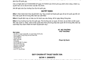 Quyết định 65/2008/QĐ-BTC Quy chuẩn kỹ thuật quốc gia về dự trữ quốc gia đối với thóc bảo quản đổ rời trong điều kiện áp suất thấp
