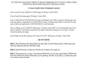 Quyết định 74/2008/QĐ-UBND Quy định về trách nhiệm quản lý chất lượng công trình