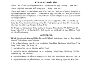 Quyết định 14/2008/QĐ-UBND khu vực khi lắp đặt trạm BTS phải xin giấy phép