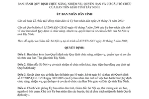 Quyết định 65/2008/QĐ-UBND chức năng nhiệm vụ quyền hạn tổ chức Ban Tôn giáo Tây Ninh