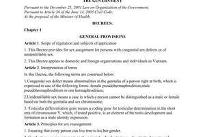 Decree No. 88/2008/ND-CP of August 5, 2008, on sex reassignment.