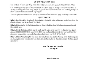 Quyết định 63/2008/QĐ-UBND chức năng nhiệm vụ quyền hạn Sở Y tế tây Ninh