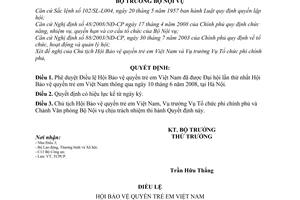 Quyết định 1056/QĐ-BNV phê duyệt Điều lệ Hội Bảo vệ quyền trẻ em Việt Nam