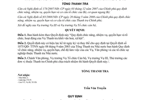 Quyết định 1590/2008/QĐ-TTCP chức năng nhiệm vụ Vụ Thanh tra khối văn hoá xã hội Vụ III