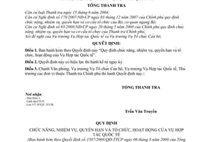 Quyết định 1587/2008/QĐ-TTCP Quy định chức năng, nhiệm vụ, quyền hạn và tổ chức, hoạt động của Vụ Hợp tác Quốc tế