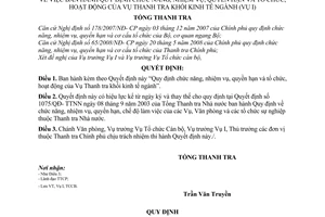 Quyết định số 1588/2008/QĐ-TTCP Quy định chức năng, nhiệm vụ, quyền hạn và tổ chức, hoạt động của Vụ Thanh tra khối kinh tế ngành