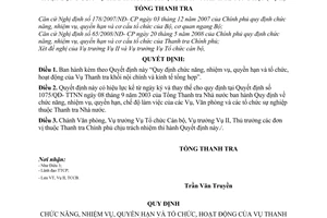 Quyết định 1591/2008/QĐ- TTCP Quy định chức năng, nhiệm vụ, quyền hạn và tổ chức, hoạt động Vụ Thanh tra khối nội chính và kinh tế tổng hợp