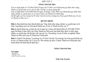 Quyết định 1583/2008/QĐ-TTCP Quy định chức năng, nhiệm vụ, quyền hạn và tổ chức, hoạt động của Cục Giải quyết khiếu nại, tố cáo và Thanh tra khu vực 2