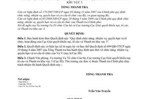 Quyết định 1575/2008/QĐ-TTCP   Quy định chức năng, nhiệm vụ, quyền hạn và tổ chức, hoạt động Cục Giải quyết khiếu nại, tố cáo và Thanh tra khu vực 3