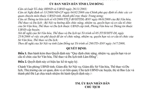 Quyết định 2095/QĐ-UBND  chức năng, nhiệm vụ, quyền hạn cơ cấu tổ chức Sở Văn hóa, Thể thao Du lịch tỉnh Lâm Đồng
