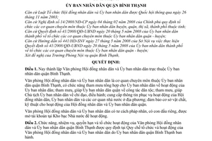 Quyết định 5852/QĐ-UBND thành lập Văn phòng Hội đồng nhân dân và Ủy ban nhân dân quận Bình Thạnh