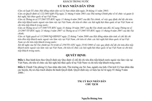 Quyết định 36/2008/QĐ-UBN chế độ chi tiêu đón tiếp khách nước