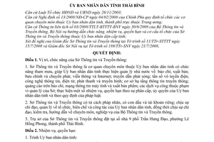 Quyết định 2190/QĐ-UBND chức năng, nhiệm vụ, quyền hạn Tổ chức