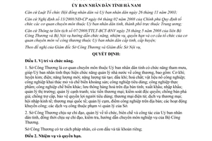 Quyết định 956/QĐ-UBND 2008 chức năng nhiệm vụ quyền hạn Sở Công Thương Hà Nam