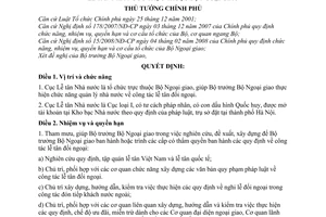 Quyết định 109/2008/QĐ-TTg quy định chức năng, nhiệm vụ quyền hạn và cơ cấu tổ chức của Cục Lễ tân nhà nước trực thuộc Bộ Ngoại giao