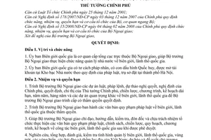 Quyết định 108/2008/QĐ-TTg quy định, chức năng, nhiệm vụ, quyền hạn và cơ cấu tổ chức của Ủy ban Biên giới quốc gia thuộc Bộ Ngoại giao