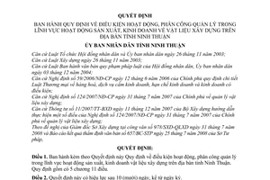 Quyết định 205/2008/QĐ-UBND Quy định về điều kiện hoạt động, phân công quản lý trong lĩnh vực hoạt động sản xuất, kinh doanh vật liệu xây dựng