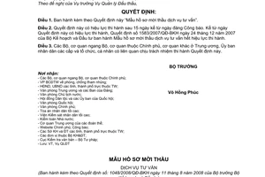 Quyết định 1048/2008/QĐ-BKH Mẫu hồ sơ mời thầu dịch vụ tư vấn