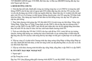 Công văn  7984/BGDĐT-GDTrH HD dạy học Ngoại ngữ