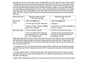 Công văn  905/TTrB-CV4 màng film tránh thai VCF giả