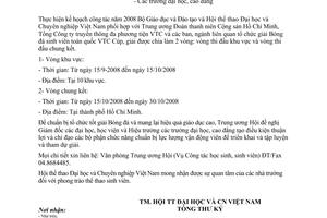 Công văn  37/HTT Tổ chức giải Bóng đá sinh viên toàn quốc VTC Cúp