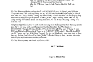 Công văn  7928/BCT-XNK Thực hiện QĐ 24/2008/QĐ-BCT