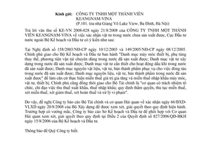 Công văn 245/ĐTNN-DV dự án Công ty Trách nhiệm hữu hạn Keangnam-Vina