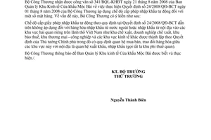 Công văn  7890/BCT-XNK thực hiện QĐ 24/2008/QĐ-BCT cấp phép nhập khẩu tự động