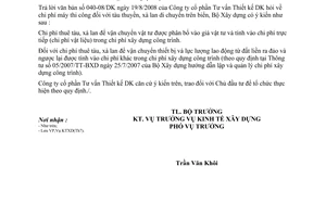 Công văn 175/BXD-KTXD Hướng dẫn xác định chi phí đối với chi phí thuê tàu thuyền, xà lan di chuyển trên biển